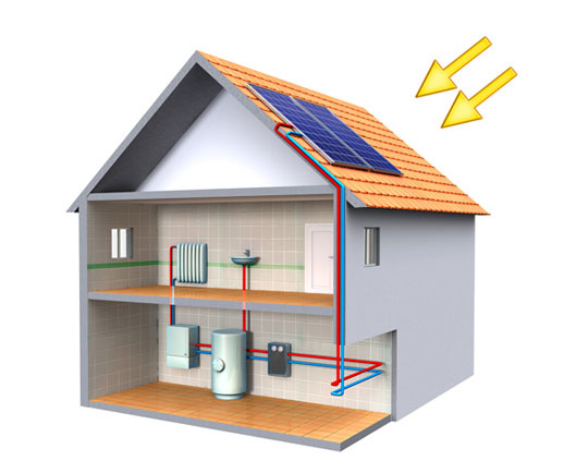 Casa con energía solar térmica.